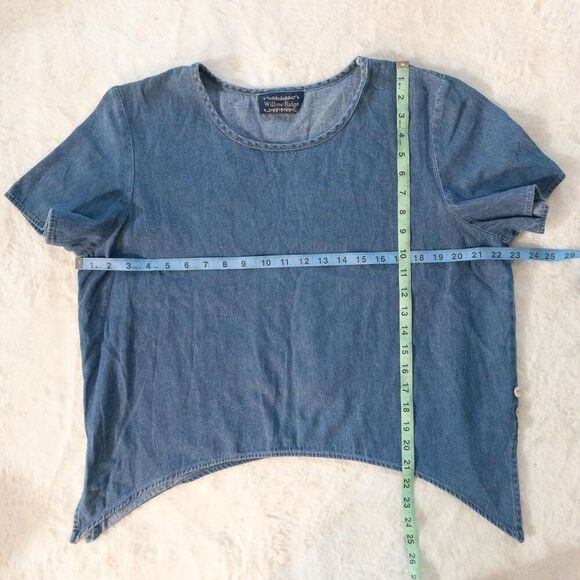 Vintage blue denim asymmetrical hem top with button details size large - Picture 5 of 7